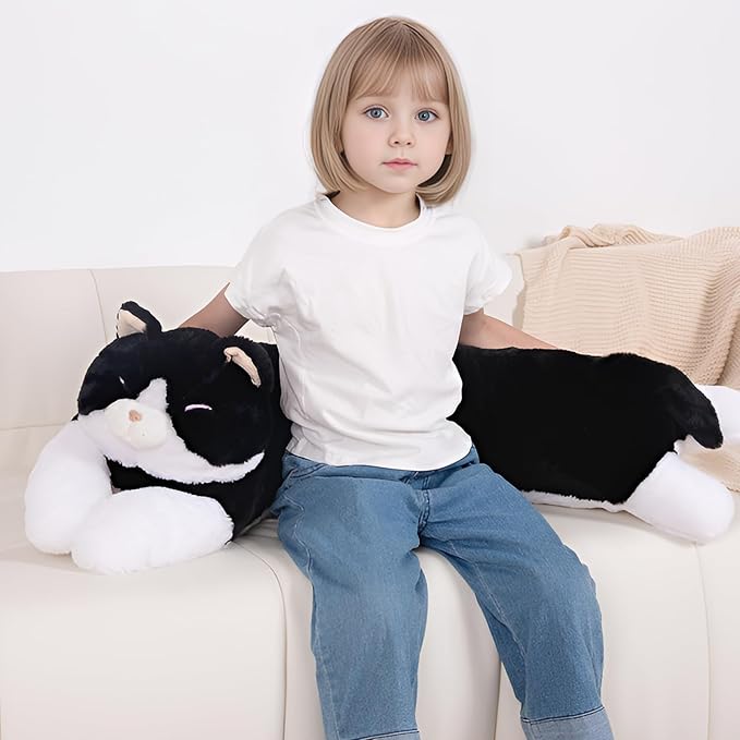 40'' Giant Cat Plush Stuffed Animal, Jumbo Black Cat Long Body Pillow Plush Toy, Large Soft Fluffy Kitty Cat Plushies Gift for Kids Boys Girls, Birthday