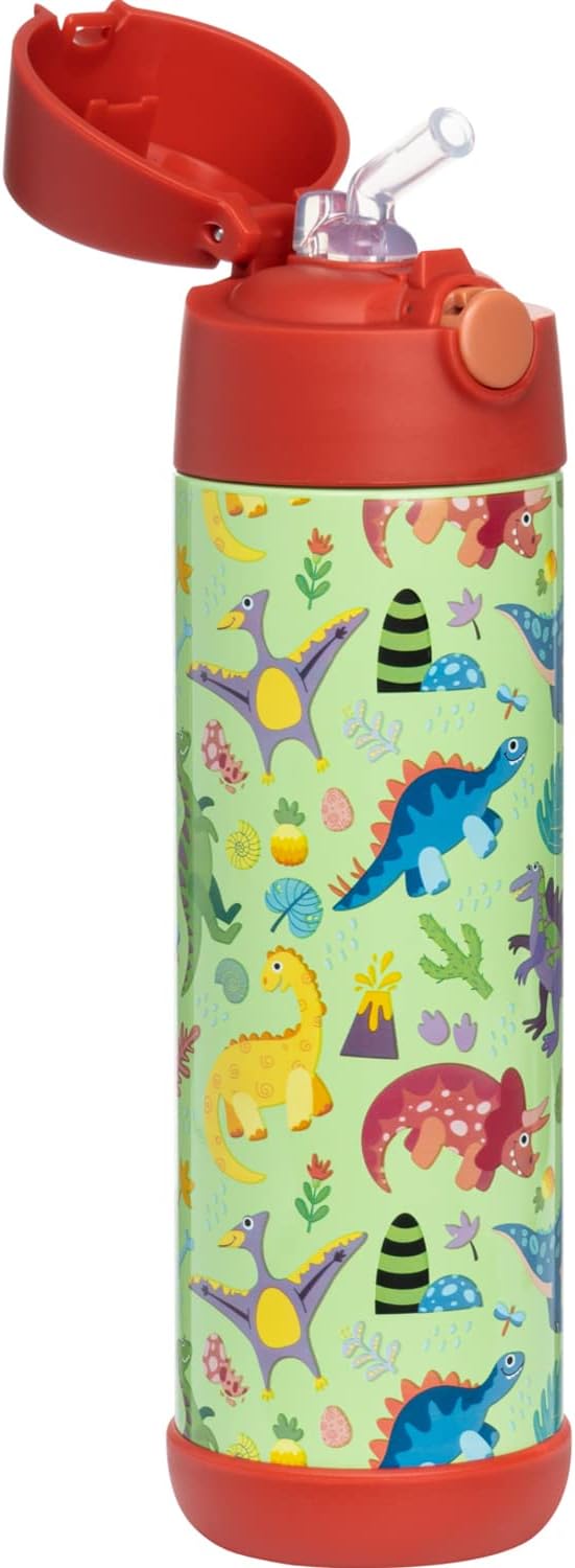 Snug Insulated Kids Water Bottle with Straw & Spout – Double-Wall Stainless Steel, Leakproof, Easy-Flip Lid – For School, Travel, Toddlers & Big Kids - Dinosaurs, 17oz