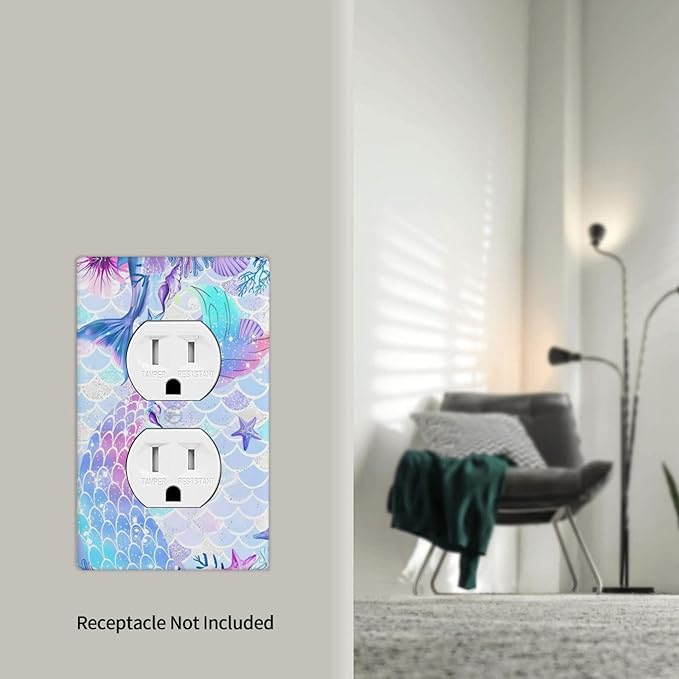 Mermaid Girl Outlet Covers Light Switch Cover Plates Decorative Wall Plate Electrical Switchpalte Faceplate for Kid Bedroom Home Bathroom Decor 4.5" x 2.76"
