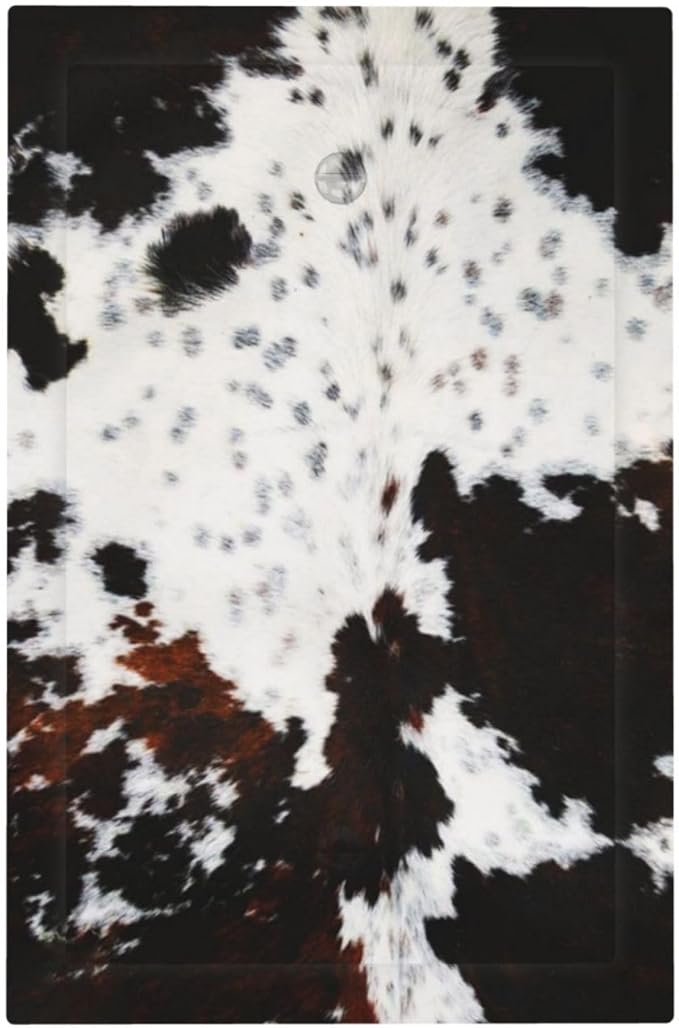 Western Farm Maroon Brown Taupe Tan Black White Animal Cow Fur Cowhide Leopard Print 1-Gang No Device Blank Wallplate Jumbo Size Unused Outlet and Light Switch Cover Decorative Plug Face Plate Cover
