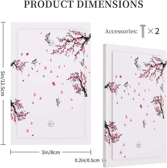 Pink Watercolor Cherry Blossom Flowe Tree Branch Floral Light Switch Cover Plate 1 Gang No Device Blank Electrical Wall Plates Faceplate Decorative Switch Plate Covers for Bedroom Living Room Decor