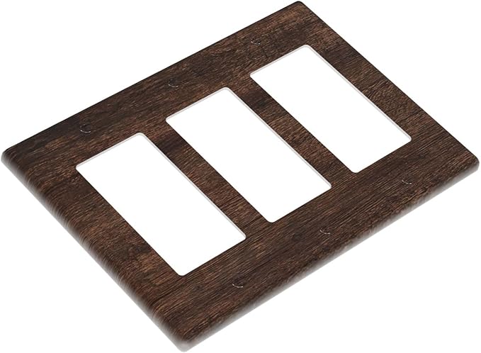 Decorative Light Switch Plate with Rustic Dark Wood Grain & Vintage Style Design 3 Gang Outlet Covers Triple Rocker Wall Plate Switch Plate Cover for Kitchen/Living Room