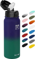Fanhaw 20 oz Insulated Stainless Steel Water Bottle with Straw Lid, Leakproof & Anti-Dust Sports Bottle for Kids, Women & Men (Purple Green)