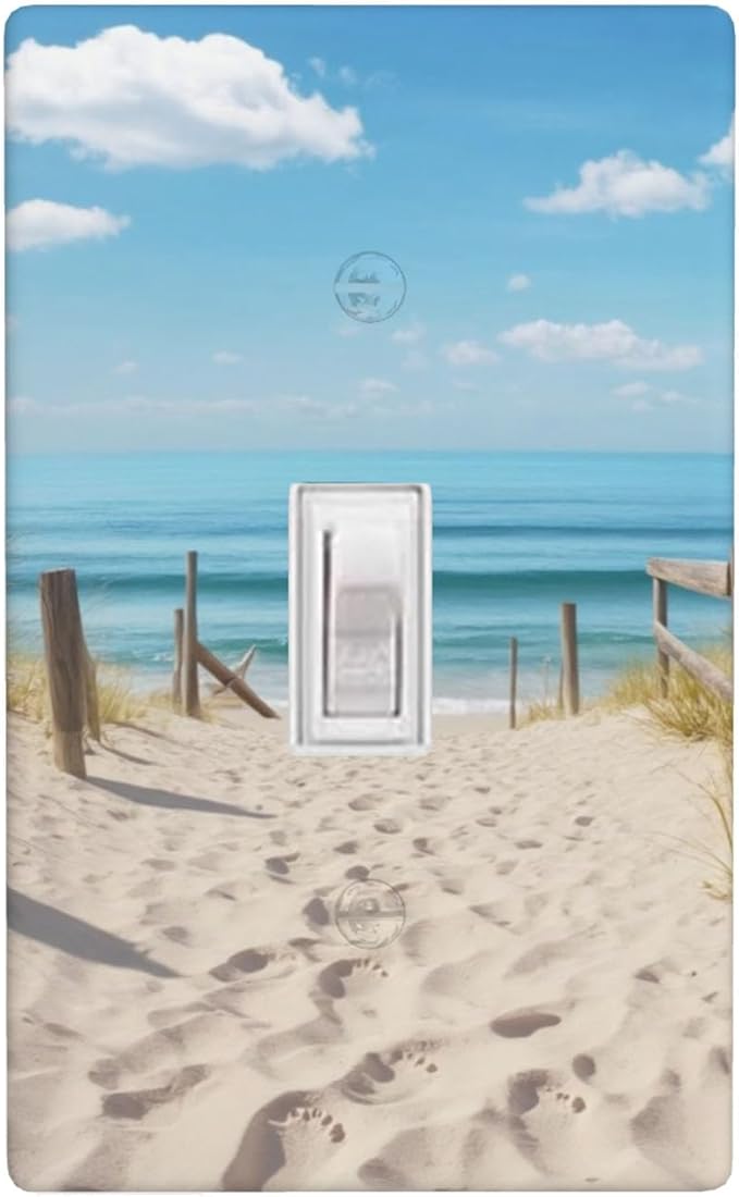 1-Gang Toggle Light Switch Plate, Neutral Coastal Beach Sand & Clouds Printed Wall Plate, Beach Farmhouse Decor for Bathroom, Beach House & Sunroom