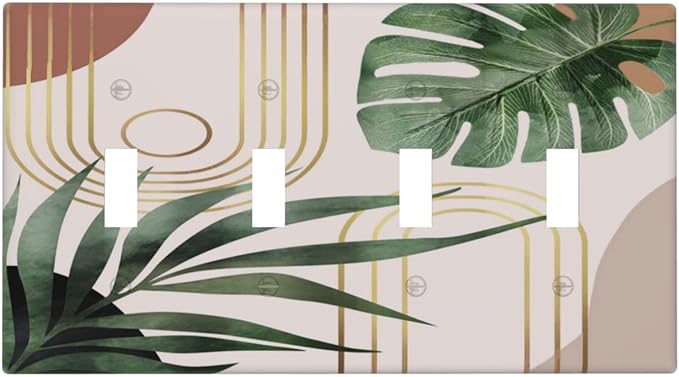 60S 70s Middle Mid Century Boho Light Switch Plate 4 Gang Quad Toggle Minimalist Aesthetics Abstract Art Botanical Palm Tree 4 Gang Quad Toggle Outlet Cover Wall Plate Faceplate Bathroom Room Decorate