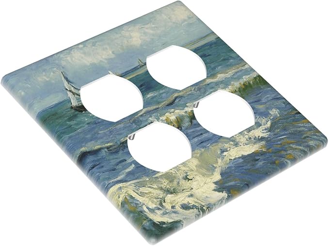 Nautical Ocean Waves Sailboat Painting Blue Sky Outlet Covers 2 Gang Double Duplex Decorative Light Switch Covers Electrical Wallplates Socket Faceplate for Bathroom Bedroom Decor
