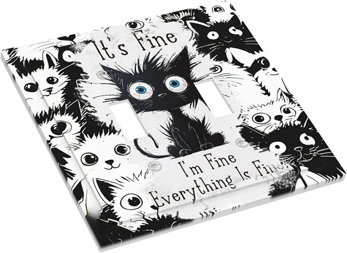 Funny Black Cat Inspirational Quotes Patterns Decorative Switch Plates 2 Gang Double Toggle Outlet Light Switch Cover Wall Plate Electrical Faceplate for Kids Room Nursery Decor