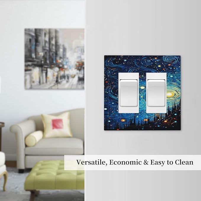 Decorative Outlet Covers Abstract Starry Night Style 2 Gang Double Rocker Light Switch Cover Plate Electrical Switch Plate Cover Decorate GFCI Wall Plate for Home living Room Decor