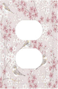 Pink Sakura Cherry Blossom Vintage Bird Floral Flower Outlet Covers 1 Gang Duplex Light Switch Cover Decorative Switch Plates Electrical Receptacle Faceplate Wall Plate for Bedroom Living Room Decor