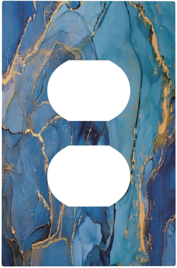 Blue Marble 1 Gang Outlet Plate Duplex Decorative Electrical Receptacle Modern Ombre Watercolor Ink Art Outlet Covers Lightswitch Faceplate 5" X 3"