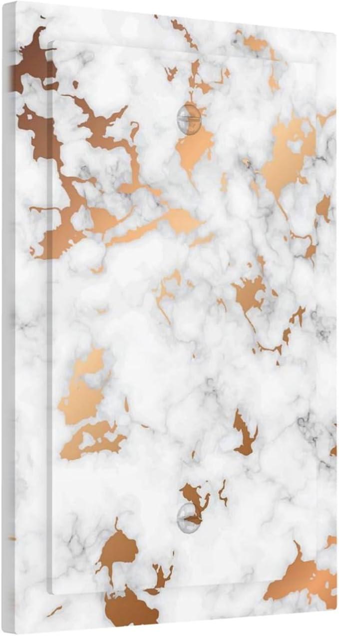 Lexury White Red Golden Marble 1 Gang No Device Wall Plate Decorative Blank Light Switch Cover Switchplate Electrical Faceplate for Bathroom Home Bedroom Art Decor