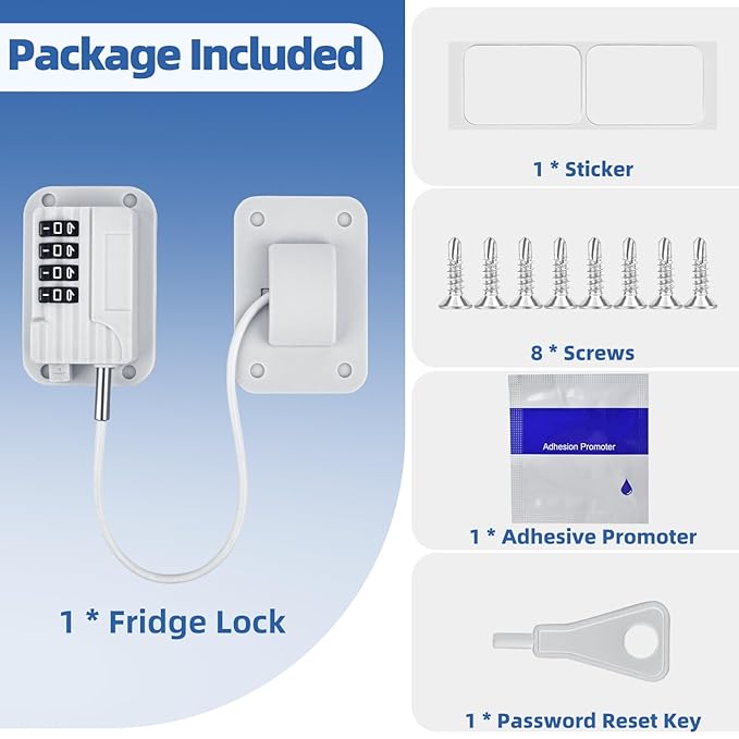 RORMGO Refrigerator Lock, Heavy Duty Fridge Locks for Kids, Freezer Lock with Combination for Refrigerator Drawer Cabinet Safety, Easy to Install No Keys Needed White