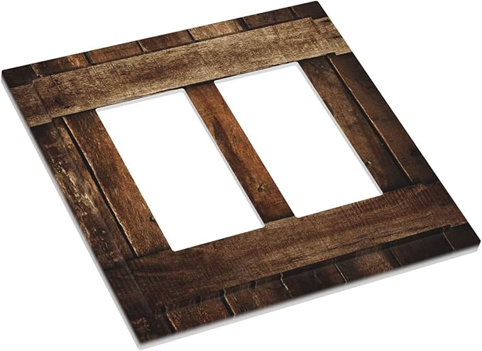Brown Wooden Barn Door Old Wood Print Decorative Outlet Covers 2 Gang Double GFCI Rocker Electrical Wall Panels Light Switch Cover Plate for Farmhouse Home Decor
