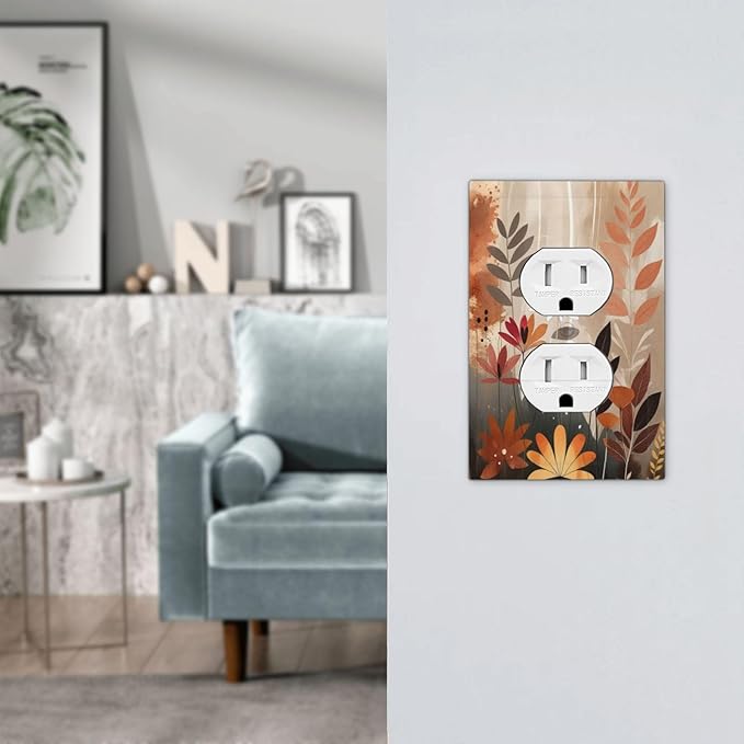Boho Minimalist Vintage Wildflowers Plant Floral Art Watercolor Outlet Covers 1 Gang Duplex Electrical Receptacle Faceplate Light Switch Cover Wall Plate Decorative Switch Plates for Bedroom
