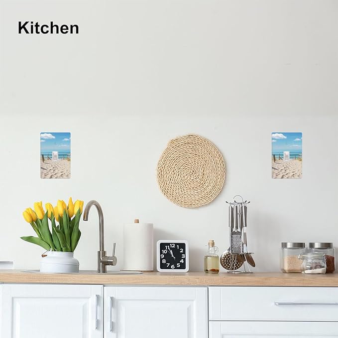 1-Gang Toggle Light Switch Plate, Neutral Coastal Beach Sand & Clouds Printed Wall Plate, Beach Farmhouse Decor for Bathroom, Beach House & Sunroom