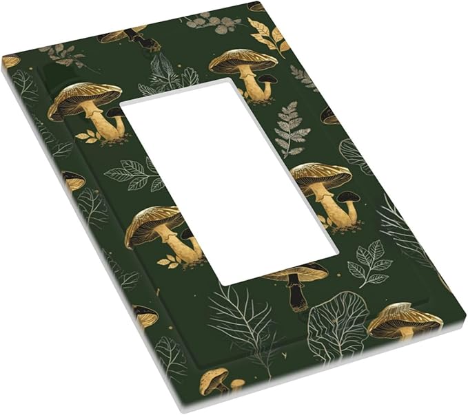 Decorative Outlet Covers Cute Gold Mushtroom Green Plant Leaf 1 Gang Rocker Light Switch Cover Plate Single Wall Plates for Electrical Outlets Switch Plate Covers Faceplate for Home Decor