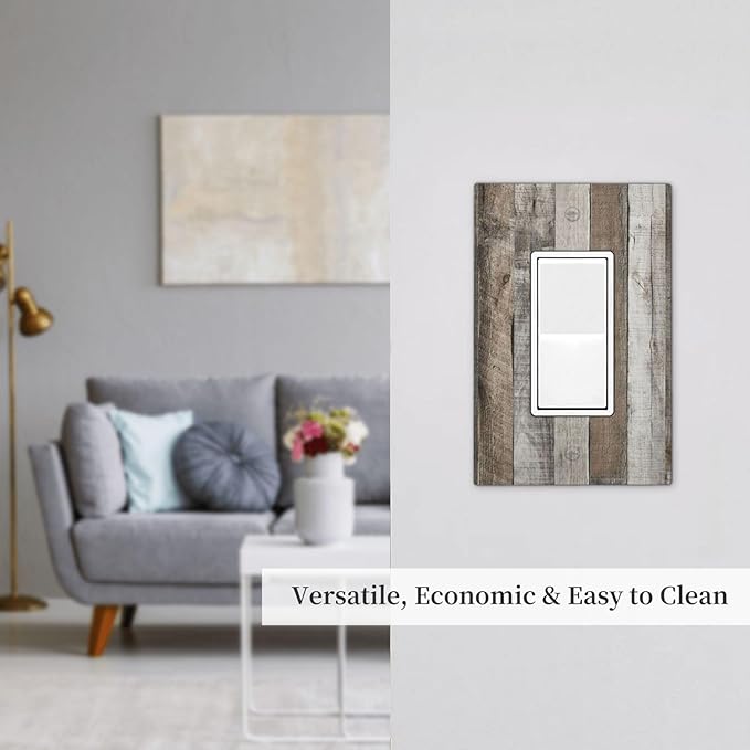 Natural Grey Wood Vintage Faux Wood Grain Decorative Outlet Covers 1 Gang Single Rocker Light Switch Cover Plate Wall Plates GFCI Faceplate for Farmhouse Home Decor