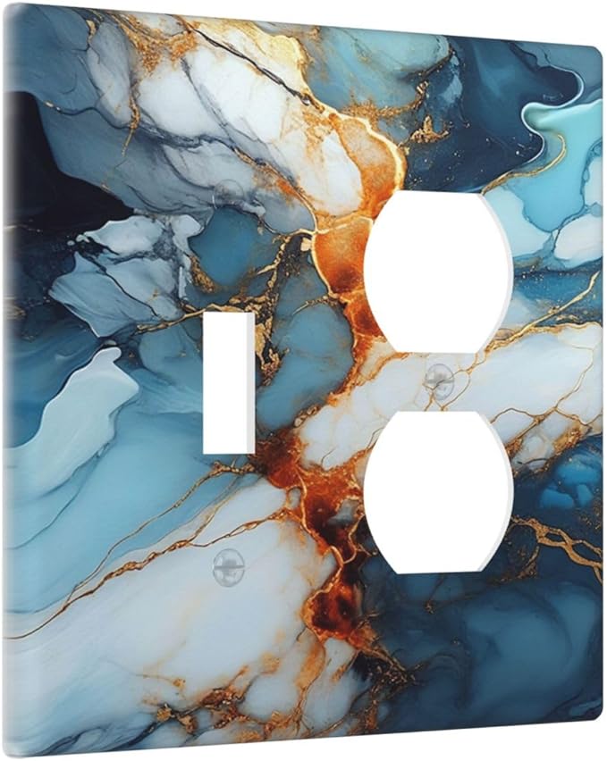Light Switch Cover Plate Golden Abstract Luxury Marble 2 Gang Decorative Switch Plates 1 Toggle Duplex Combo Outlet Covers GFCI Wall Plates for Livingroom Bathroom Decor