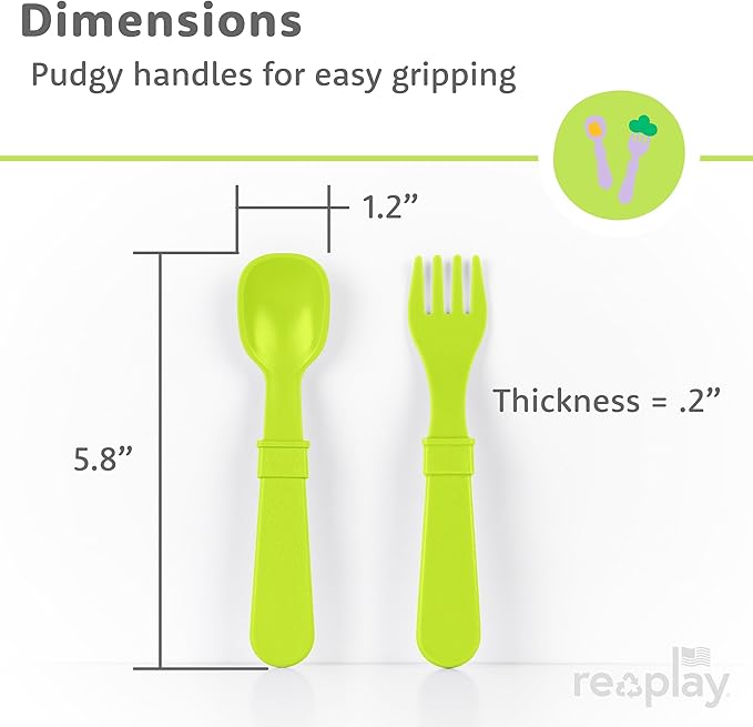 Re-play 3x3 Divided Toddler Plates and Utensils Set - Toddler Forks and Spoons Set - Dishwasher and Microwave Safe - Made in USA - Mermaid