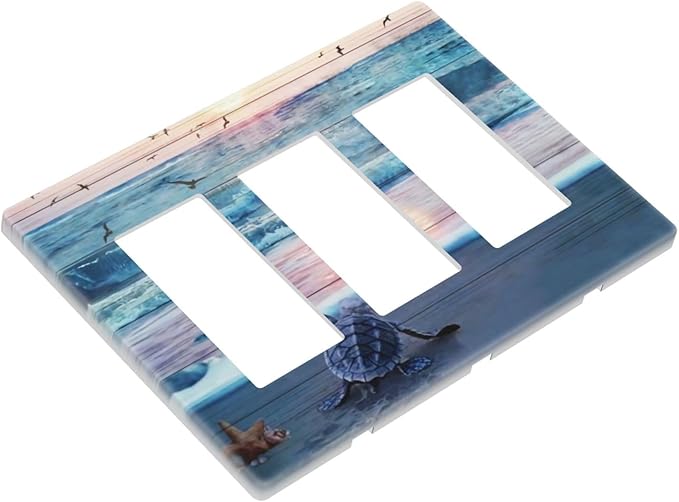 Nautical Blue Ocean Beach Turtle 3 Gang Triple Rocker/Decorator Light Switch Wall Plate Cover Decorative GFCI Electrical Faceplate Switchplate Dimmer