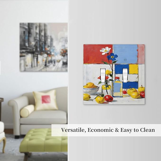 Color Block Floral Still Life Art Red Yellow Blue Abstract Decorative Switch Plates 2 Gang Double Toggle Outlet Light Switch Cover Wall Plate Electrical Faceplate for Farmhouse Bedroom Decor