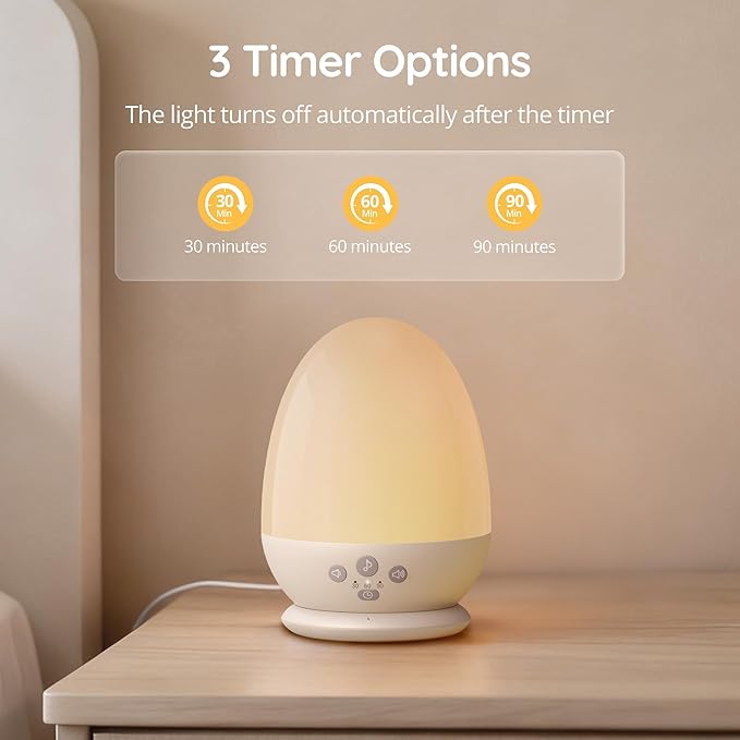 JolyWell Night Light for Kids, Baby Night Light with Sound Machine, RGB Egg Night Light for Nursery, Stepless Dimming, Touch Control, Night Lamp for Kids Bedroom, Safe & Harmless, Eye-Caring