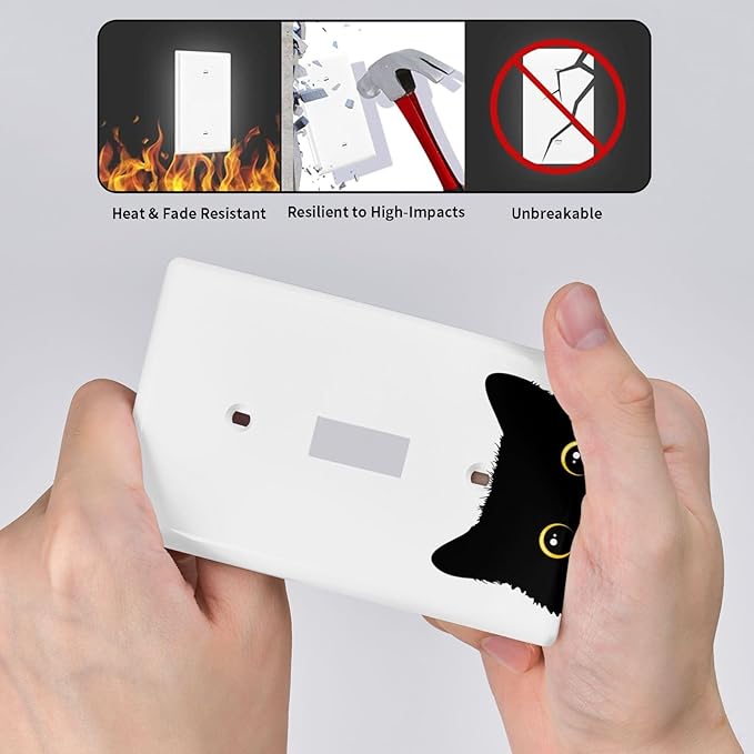 Cute Cat Black Light Switch Cover Plates Decorative Single Toggle Wall Plate, 1 Gang Lightswitch Cover