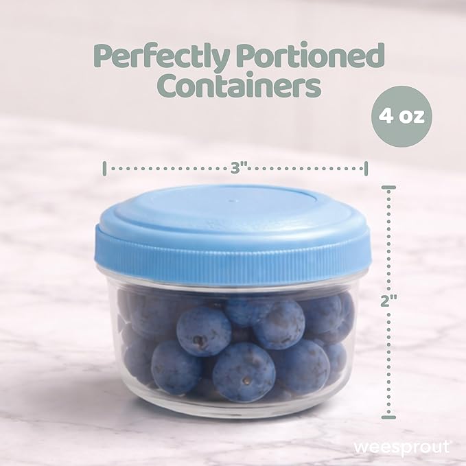 WeeSprout Leakproof Baby Food Storage - 12 Set, Small Plastic Containers with Lids, Lock in Freshness, Nutrients & Flavor, Freezer & Dishwasher Friendly, 4oz Snack Containers (Variety Pastel)