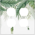 Deer Banana Leaves Palm Trees Green Plants Outlet Covers 2 Gang Double Duplex Decorative Light Switch Covers Electrical Wallplates Socket Faceplate for Bed Room Living Room Decor
