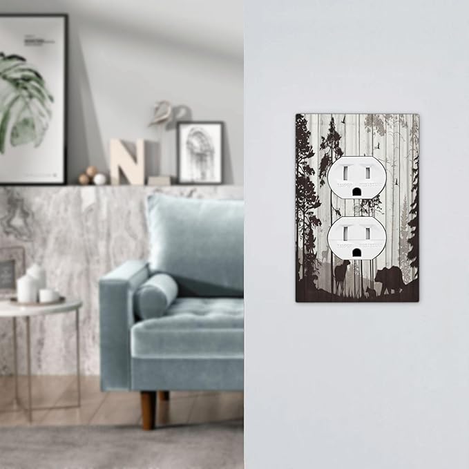 Outlet Covers Rustic Deer Hunting Forest Woodland 1 Gang Duplex Light Switch Cover Plate Country Decorative Wall Plates Electrical Switchplate Receptacle Cover for Farmhouse Home Decor