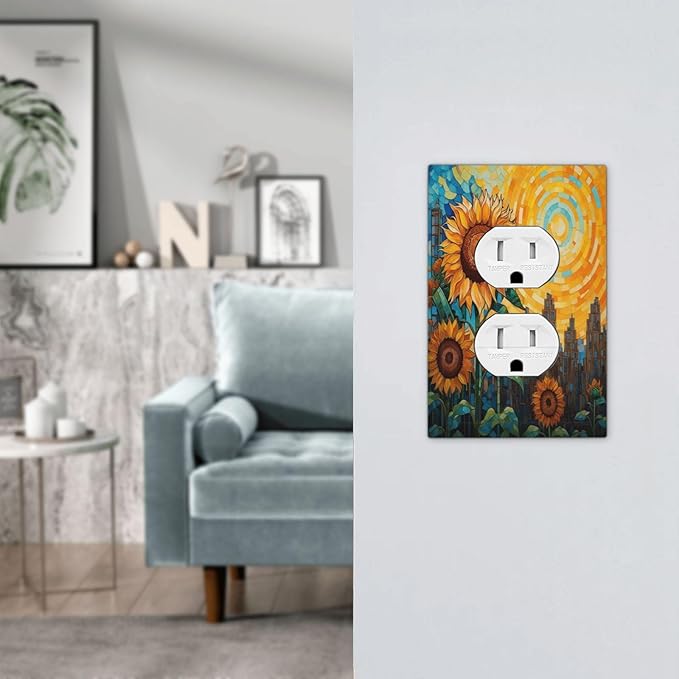 Abstract Sunflower Graffiti Floral Paint Art Flower Outlet Covers 1 Gang Duplex Electrical Receptacle Faceplate Light Switch Cover Wall Plate Decorative Switch Plates for Bedroom Living Room Decor