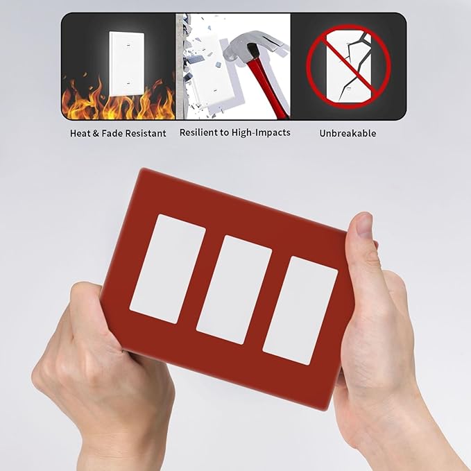 Brown 3 Gang Triple Rocker/Decorator Light Switch Wall Plate Cover Decorative GFCI Electrical Faceplate Switchplate Dimmer
