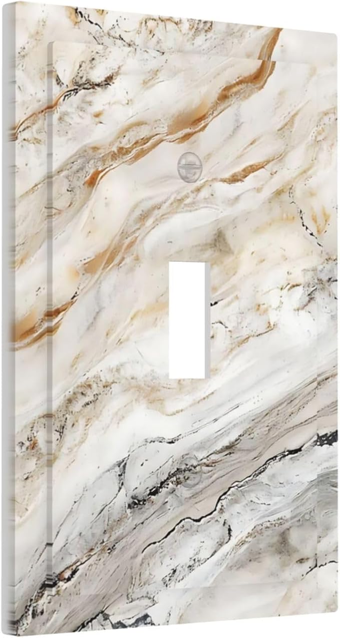 Matte Beige Gold Marble Granite Abstract Print Decorative Light Switch Cover 1 Gang Single Toggle Device Electrical Faceplate Switchplates Decorator Outlet Wall Plate for Bathroom Kitchen Decor