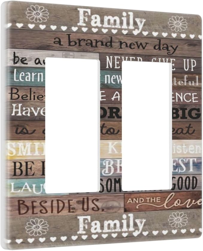 Country Farm Family Quote Wood 2 Gang Double GFCI Rocker Rocker/Decorator Light Switch Cover Decorative Outlet Wall Plate Electrical Faceplate Screwless