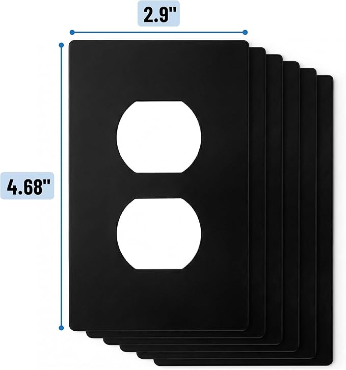 Bates- Screwless Duplex Wall Plate, 6 Pack, Black, Electrical Outlet Cover Plates