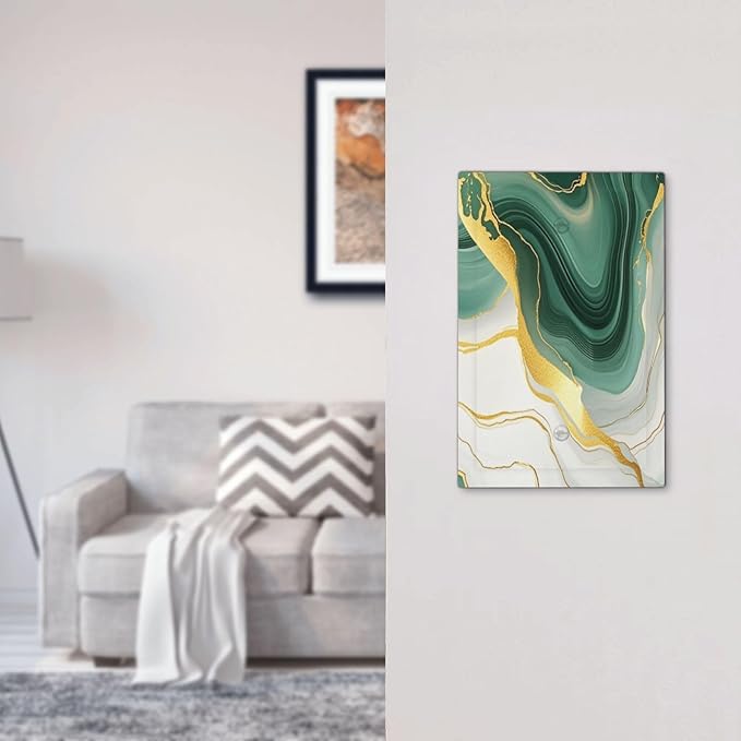 Light Switch Cover Plate Turquoise Marble Texture Golden Lines 1 Gang No Device Blank Electrical Wall Plates Faceplate Decorative Switch Plate For Bed Room Bathroom Decor