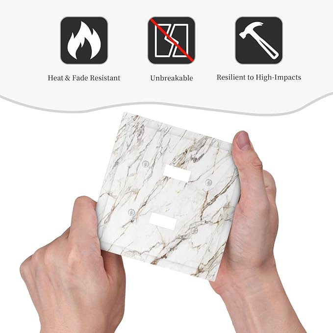Light Switch Cover Plate White Brown Marble Abstract Modern Luxury 2 Gang Double Toggle Decorative Switch Plates Plug Cover Wall Plates Electrical Faceplate for Bathroom Kitchen Decor