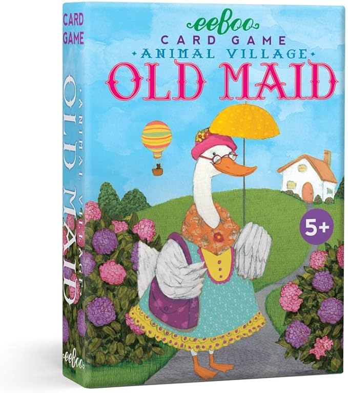 eeBoo Animal Old Maid Playing Card Game - 50 Animal Themed Cards, Classic Matching Card Game, Durable Oversized Cards, Screen-Free Fun, Ages 5+