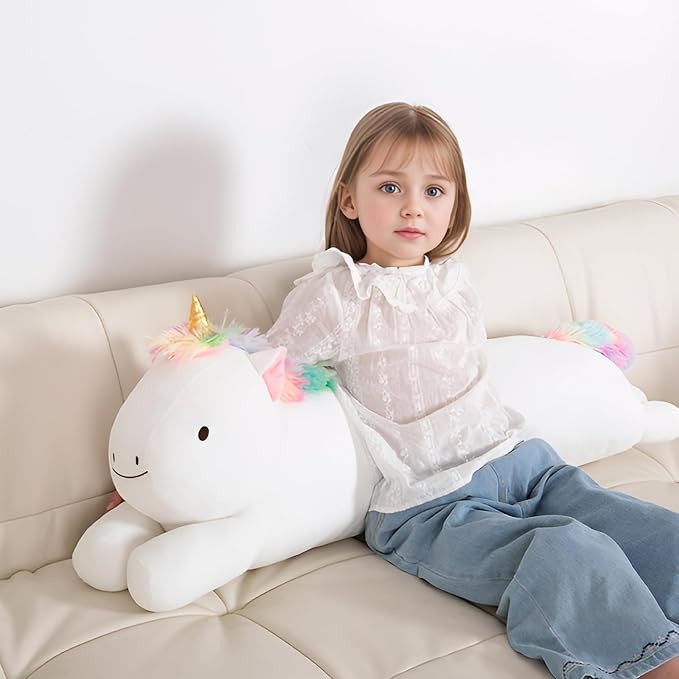 MMguai 40inch Jumbo Unicorn Stuffed Animal, Giant Rainbow Unicorn Stuffy Long Body Pillow Plush Toy, Large Soft Unicorns Plushies Gift for Kids Boy Girl, Birthday, Christmas