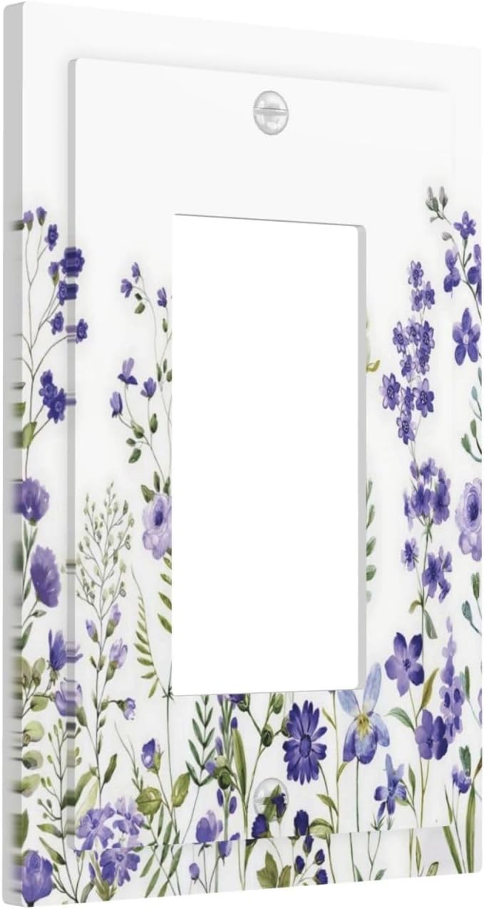 Lavender Wildflowers Purple Flowers Plant Floral Decorative Outlet Covers 1 Gang Single Rocker Light Switch Cover Plate Wall Plates GFCI Faceplate for Bedroom Living Room Decor