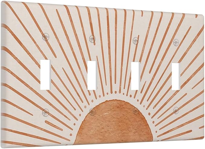 60s Orange Vinrage Boho Sun 4 Gang Quad Toggle Device Light Switch Cover Decorative Wall Plate Decorative Electrical Faceplate Outlet Cover