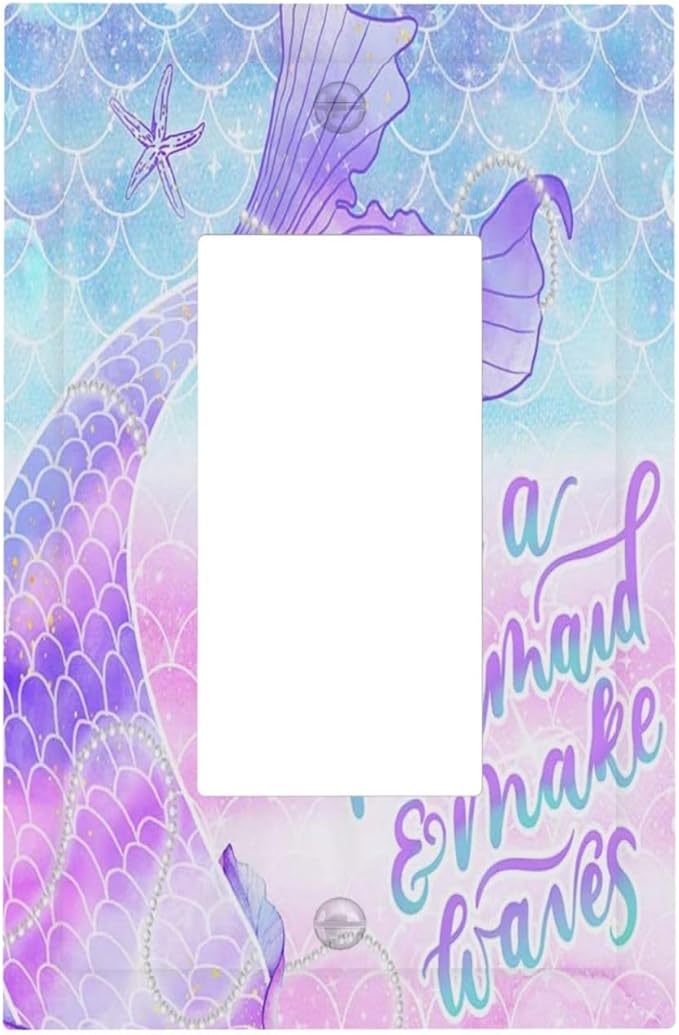 Kids Girls Purple Pink Blue Glitter Fish Mermaid Scales Tail Undersea Ocean 1 Gang Single Decorator/GFCI Device Outlet Wall Plate Electrical One Rocker Decorative Light Switch Cover Faceplate Dimmer