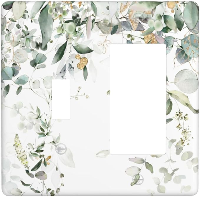 Green Leaves Watercolor Double Gang Toggle Rocker Decorative Light Switch Cover, 2-Gang Wall Plate Outlet Cover