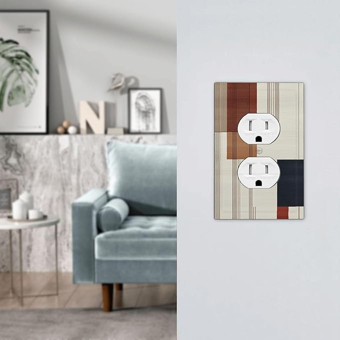 Abstract Geometric 1 Gang Electrical Duplex Outlet Covers Modern Squares Light Switch Cover Receptacle Wall Plate Decorative Faceplate for Country Bedroom Kitchen Living Room Home Decor