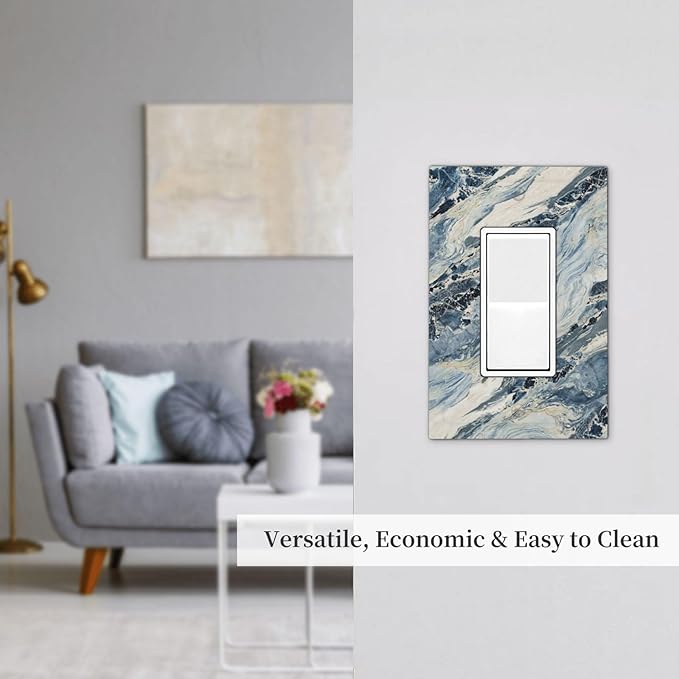 Decorative Outlet Covers Blue Grey Marbling Modern Abstract Design 1 Gang Single Rocker Light Switch Cover Plate Wall Plates GFCI Faceplate for Bedroom living Room Decor