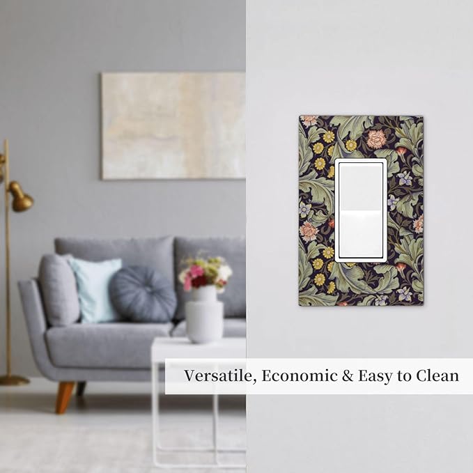 Boho William Morris Floral Green Leaves Flower Decorative Outlet Covers 1 Gang Single Rocker Light Switch Cover Plate Wall Plates GFCI Faceplate for Farmhouse Home Decor