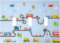 Road Construction Car Truck Hot Air Balloon Decorative Switch Plates 3 Gang Wall Plate Triple Toggle Light Switch Cover Faceplate Electrical Wall Panels for Nursery Kids Room Decor