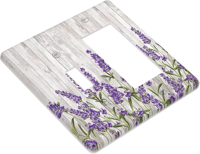 Purple Lavender Rustic Wooden Flowers Floral Plant Outlet Covers 1 Toggle 1 Rocker Combination Decorative Wall Plate Electrical Switch Plates Light Switch Cover Plate for Farmhouse Living Room Decor