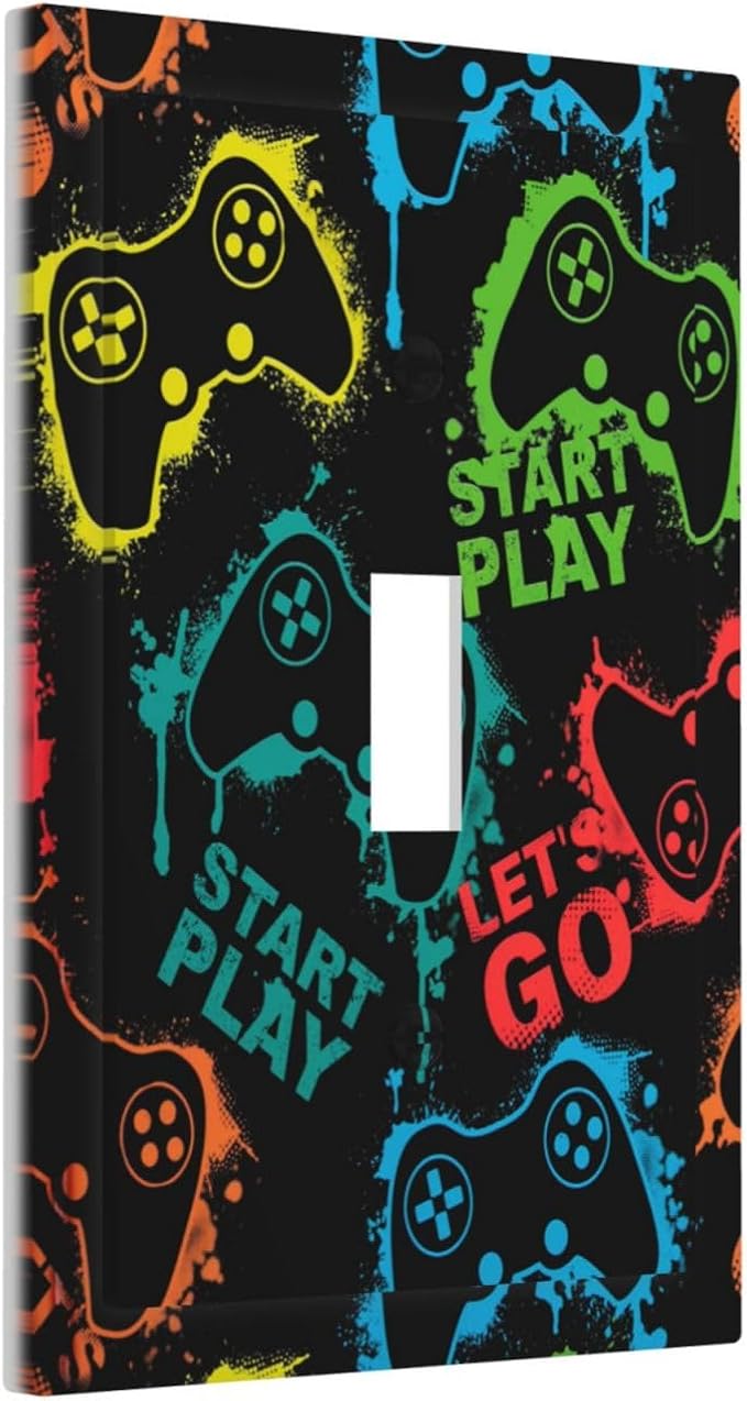 Gaming Hippie Gamer Modern Gamepad Colorful Graffiti Decorative Light Switch Cover 1 Gang Single Toggle Device Electrical Faceplate Switchplates Decorator Outlet Wall Plate for Kids Room Nursery Decor