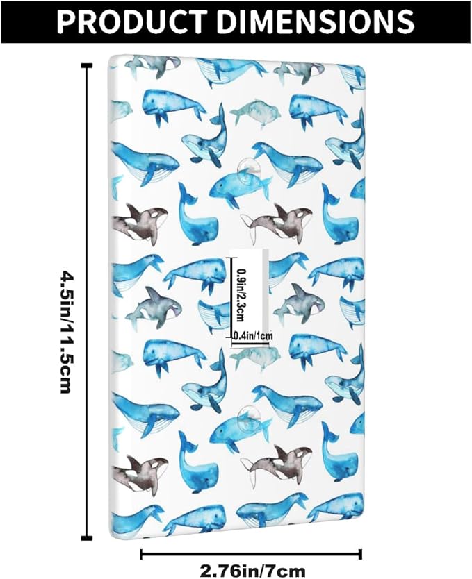 Whale Light Switch Cover Plate Sea Ocean Whales Blue Single Toggle Wall Plate 1 Gang Switchplate Home Decor for Living Room Kitchen 4.5"x 2.76"